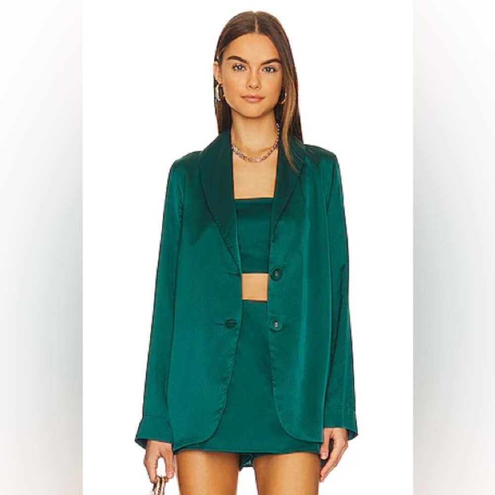 Show Me Your MuMu Felix Satin Emerald Green Button Jacket Single Breasted Blazer